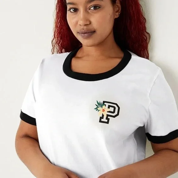 PINK Victoria's Secret White and Black T-Shirt - Picture 2 of 7